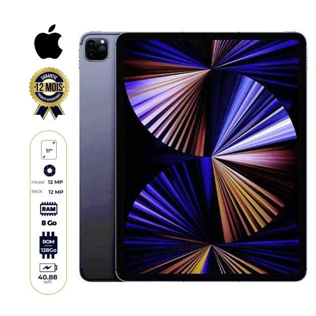 2021 Apple 11 pouces iPad Pro (Wi‑Fi + Cellular) - 128Go/8Go - iPadOS 14.5.1 -  Apple M1 - 1 Nano sim - 12MP/12MP - Garantie 12 mois