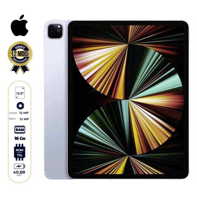 2021 Apple 12.9 pouces iPad Pro Wi‑Fi + Cellular - 1To/16Go - iPadOS 14.5.1 -  Apple M1 - 1 Nano sim - 12MP/12MP - Garantie 12 mois