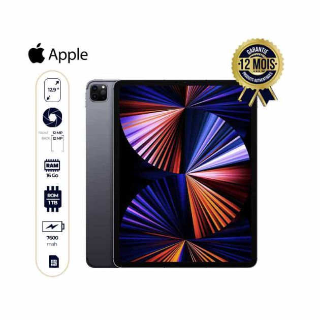 2021 Apple 12.9 pouces iPad Pro Wi‑Fi + Cellular - 1To/16Go - iPadOS 14.5.1 -  Apple M1 - 1 Nano sim - 12MP/12MP - Garantie 12 mois