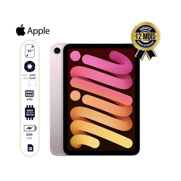 Apple iPad Mini 2021 - 8.3" - 64Go/4Go Ram - 1 sim - 12MP/12MP - garantie 1 an - Livraison 3 à 5 jours