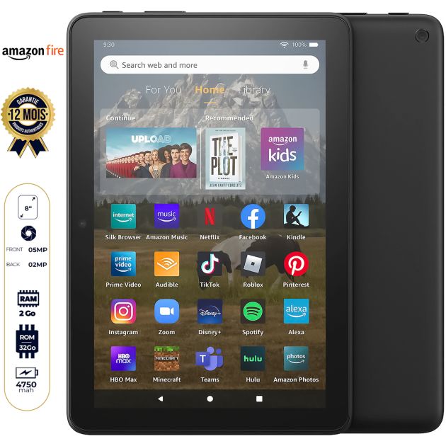 Amazon Fire HD 8 - 32 Go - 2Go RAM - 8" - 5 MP - 12 Mois de garantie