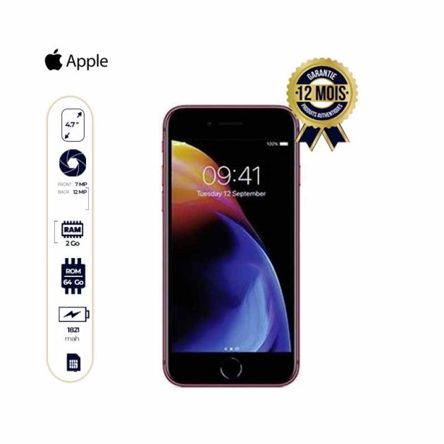 APPLE IPHONE 8 – 1 SIM - 64GB ROM/ 2GB RAM - 12MP / 7MP - 1821mah – Rouge