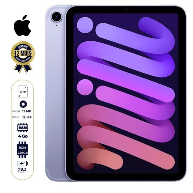 Apple iPad Mini 2021 - 8.3" - 256Go/4Go Ram - 1 sim - 12MP/12MP - 1 an de garantie - livraison 3 à 5 jours