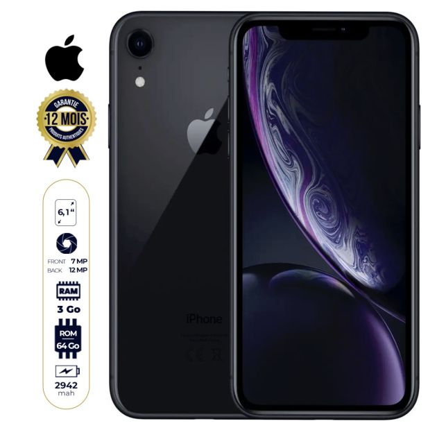 APPLE IPHONE XR seconde main- 256Go - Processeur Apple A12 Bionic - Noir