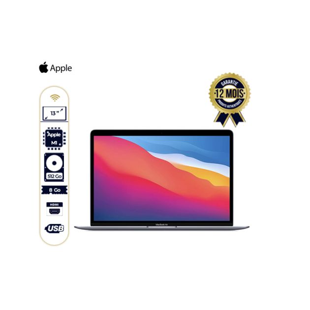 MacBook Air 2020 - 13" - Puce Apple M1 - 8Go/512 Go SSD - MacOS - 12 mois de garantie