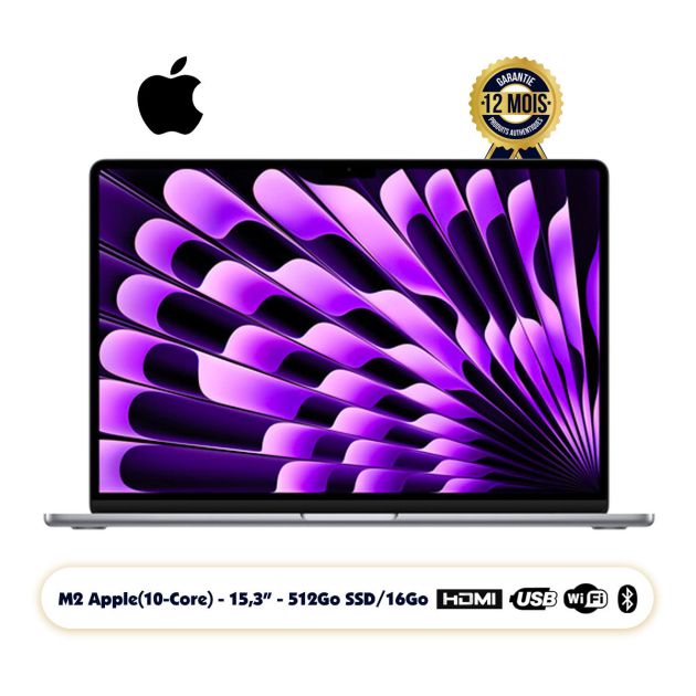 Apple MacBook Air 2023 - 512 Go SSD NVMe /16Go RAM - écran Liquid Retina 15.3" - Apple M2 - Wi-Fi 6 + Bluetooth 5.3 - Autonomie 18h -  macOS  - Qwerty Garantie 12 Mois ( Livré sous 3 semaines )