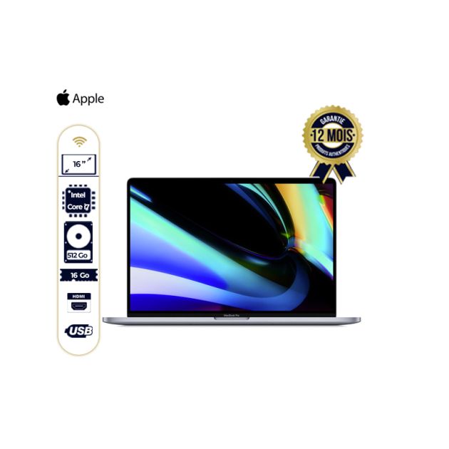 Apple MacBook Pro 2019 - 16 " - Intel Core i7 9e génération - 6 cœurs à 2,6 GHz - 512 Go (LIVRAISON 3 à 5 JOURS) - 12 mois