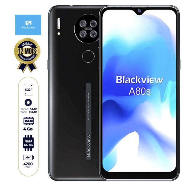 BlackView A80S - Smartphone - 64Go/4Go - 6.2" - 13MP -  Dualnano sim - 4200 mAh - Garantie 12 mois