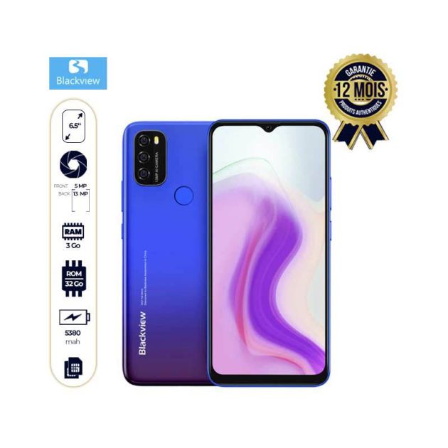 BlackView A70 - Smartphone - 32Go/3Go - 6.5"- 13MP -  5380mAh -  Dual nano sim - Garantie 12 mois