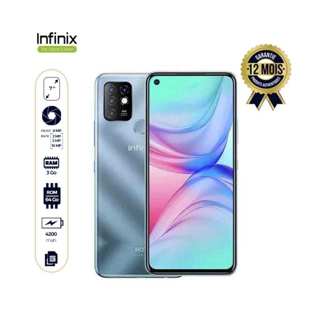 INFINIX HOT 10 - 64Go/3Go RAM - 16MP/8MP - 4200mAh - 6,78" - 4G - Garantie 12 mois