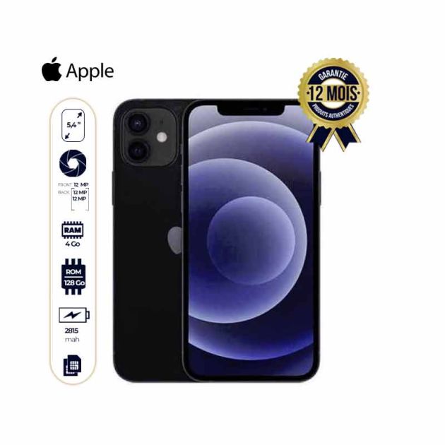 IPhone 12 Mini - Apple - 128Go/4Go - 12MP - 5G - 5.4" - 12 mois