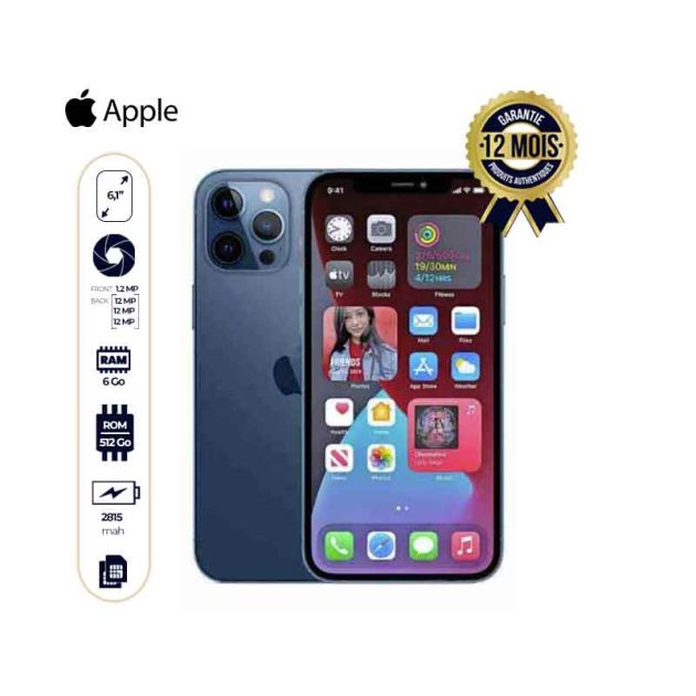 IPHONE 12 PRO  - Smartphone - 512Go/6Go RAM - 12MP+12MP+12MP/12MP  - 4K - Li-Ion 2815 mAh - 6,1" - 5G - 12 mois