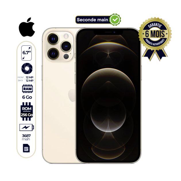 Iphone 12 pro Max - 256Go/6Go - 6.7'' - 12MP/12MP - 3687 mAh - seconde main + Chargeur - 03 mois