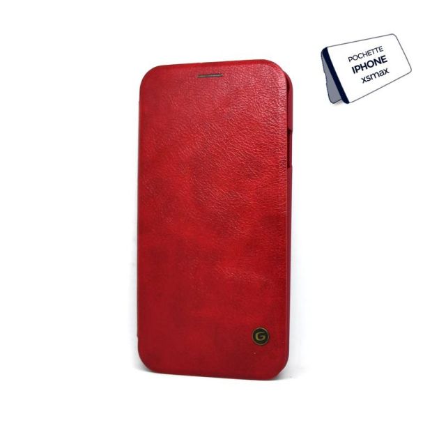 POCHETTE SMARTPHONE IPHONE XSMAX -Silicon simili cuir rouge flip cover