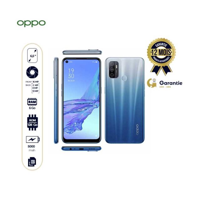 smartphone oppo a53 - 128Go/6Go - 13MP+8MP+2MP/16MP - 5000mAh - 6,5" - 4G - Dual Sim - 12 mois garantie