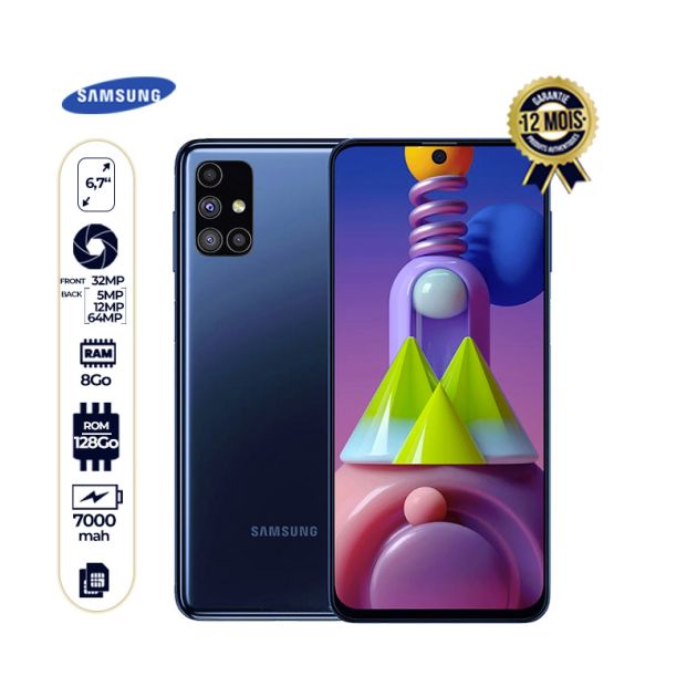 Smartphone samsung galaxy M51 - 128Go/8Go RAM - 64MP/32MP - 4K - 7000mAh - 6,7" - 4G - Dual Sim - 12 mois de garantie