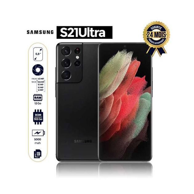 Smartphone Samsung Galaxy S21 ULTRA 5G - 512Go/16Go - 6.8"- 5000mAh - 108MP+10MP+10MP+12mp/40MP - 24 Mois de garantie