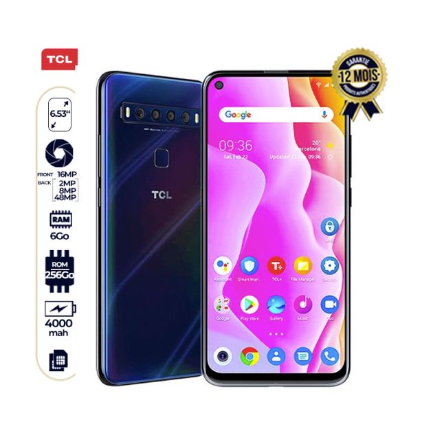 Smartphone  ALCATEL TCL 10L - 256Go ROM/6Go RAM - 48MP+8MP+2mp+MP/16MP - 4000mah - 12 Mois