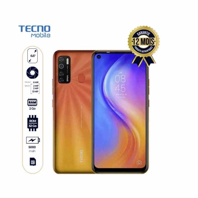 Tecno Spark 5 - 32Go/2Go RAM - 6.6'' - Quad caméras 13MP - 5000mAh - 12 mois de garantie
