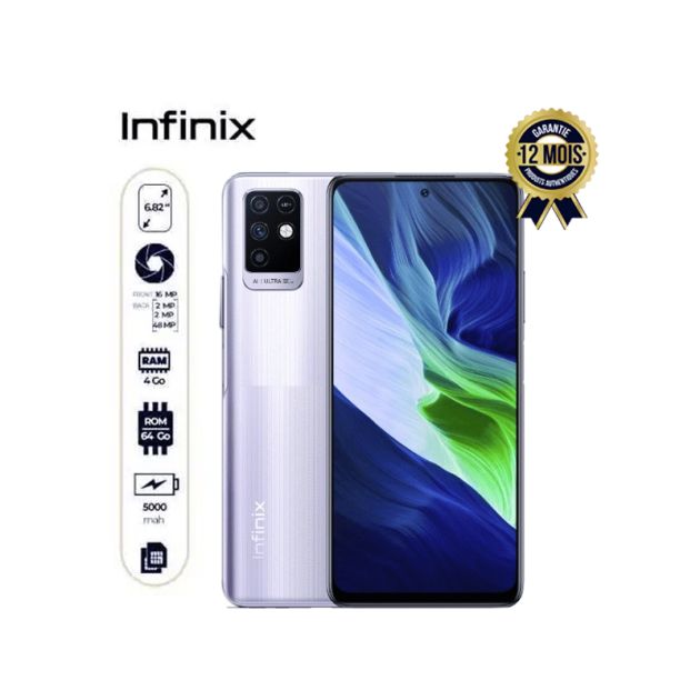 Infinix  Note 10 - 64Go/4Go - 48MP+2MP +2MP/16MP  - 5000mAh - 12 Mois de Garantie