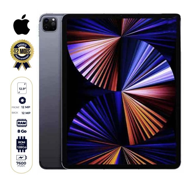 IPad Pro 2021 - 12.9" - 128Go/8Go RAM - Apple M1 - 12MP/12MP - 7600 mAh - iOS - 12 mois de garantie