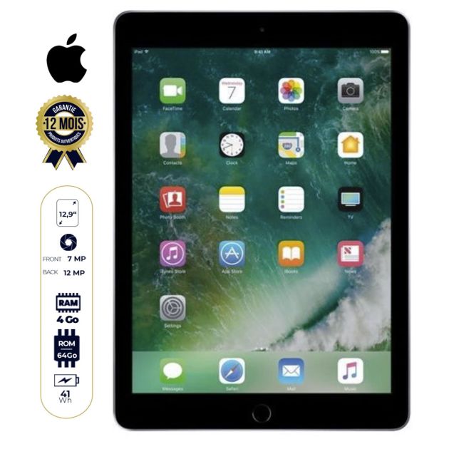 iPad Pro - 12.9" - Apple A10X - 64Go/4Go Ram - 12MP/7MP - Space Gris - 12 mois de garantie