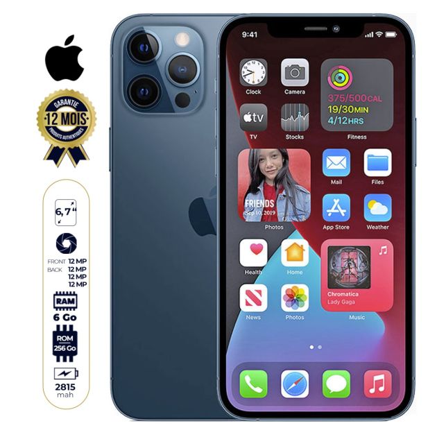 IPHONE 12 PRO MAX seconde main- 256Go/6Go RAM - 12MP+12MP+12MP/12MP  - 4K - Li-Ion 2815 mAh - 6,7" - 5G - 03 mois