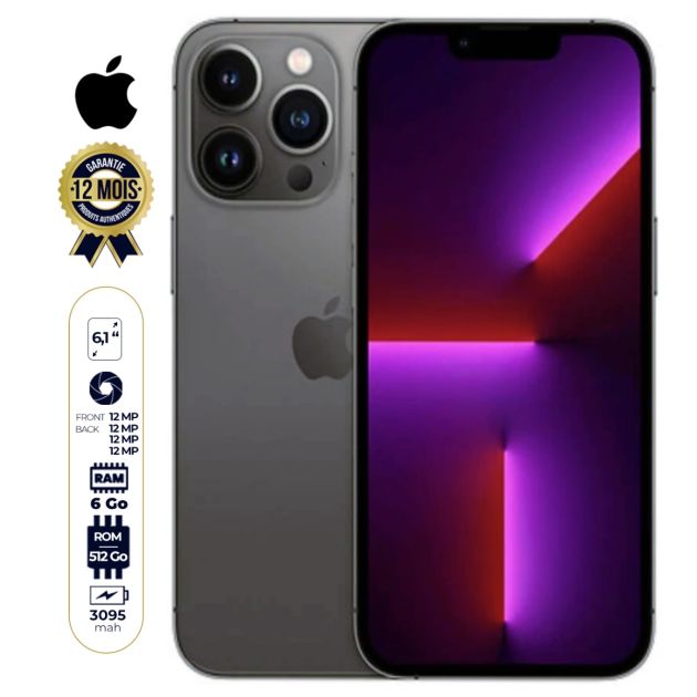 IPhone 13 pro - Apple - 512Go/6Go - 6.1''- Dual  SIM - A15 Bionic chip - 2815mah  - Garantie 12 mois