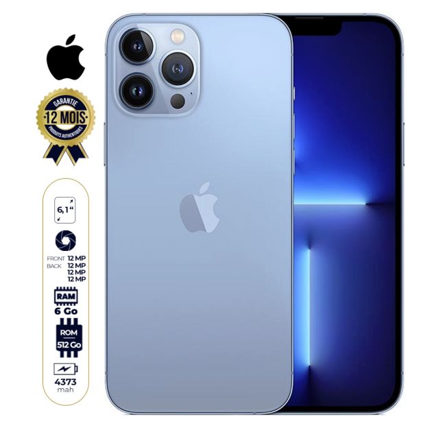 Iphone 13 pro Max - Apple - 512Go/6Go - DUAL NANO SIM - 12MP/12MP - 4373mAh - 12 mois Garantie