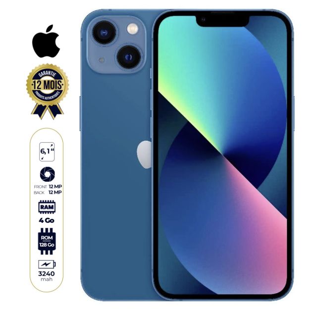 Iphone 13  seconde main - 6.1'' - Dual nano Sim - 4Go/128GB - 12MP/12MP - 3240mAh - 03 mois de garantie