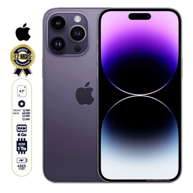 Iphone 14 Pro max - 6.7'' - 1To/6Go - 48MP/12MP - A16 Bionic chip - 4325mAh - 12 mois
