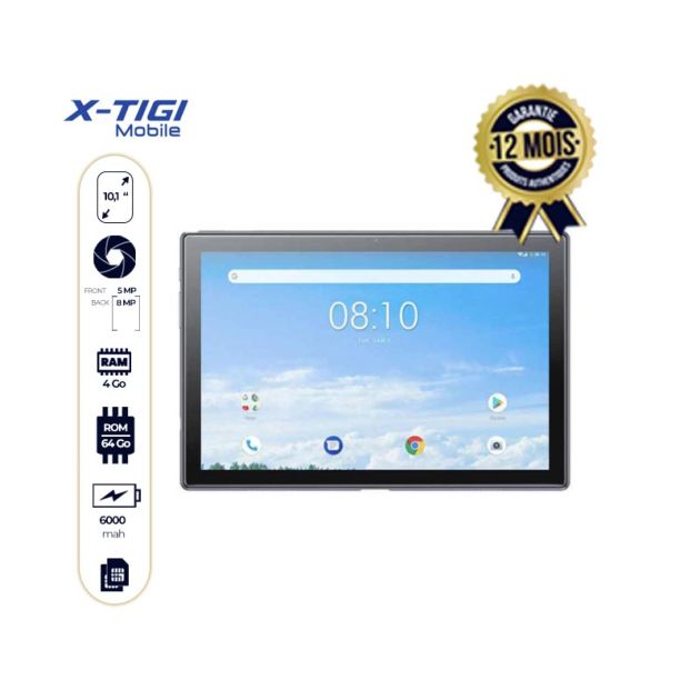 Tablette X-Tigi Hope 10 pro - 128 Go/4Go RAM - 8MP - 6000mAh - 10,1" - Dual Sim - Gris - Garantie 12 Mois