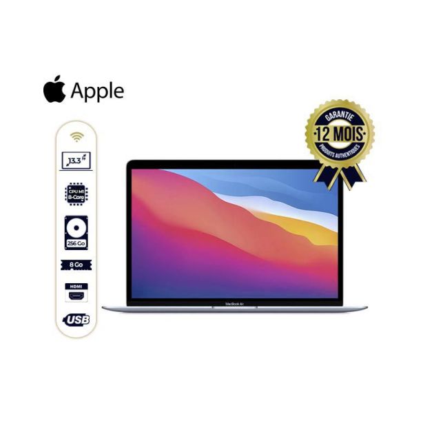 Apple MacBook Air 2020 M1- 13.3'' - CPU M1 Core 8 - 256Go/8 Go Ram - 1 an de garantie