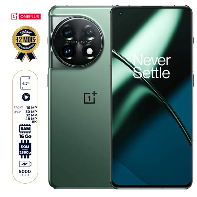 OnePlus 11 - Smartphone - 256 Go/16Go RAM - 6.7" - 50MP + 48MP + 32MP/16MP - Dual Nano SIM - 5000mAh - Garantie 12 mois