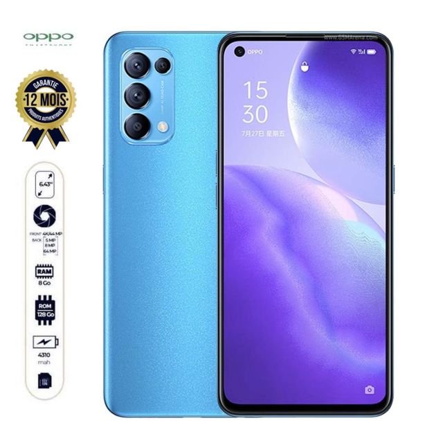 Oppo Reno 5 - 6.4"- 64MP+8MP+5MP+2MP 4K/44MP - 128Go/8Go - 4310mAh - 12 Mois de Garantie