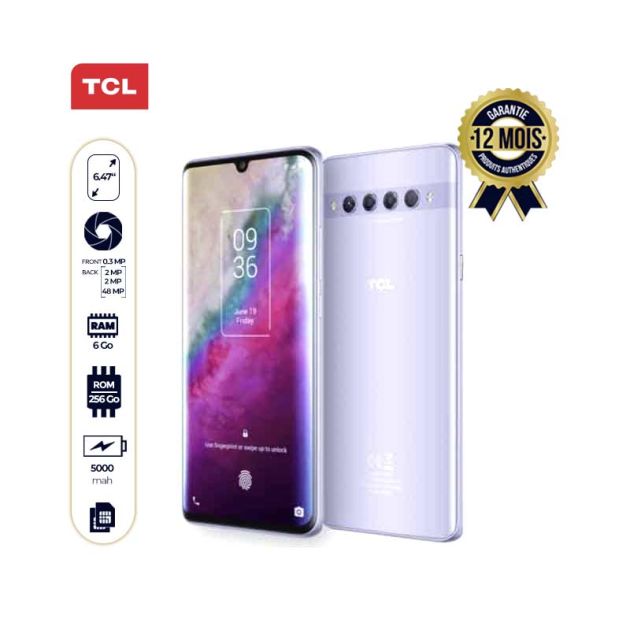 TCL 10 PLUS - Smartphone - 6.47pouces - 256Go/6Go - 48MP+2MP+2mp+0.3mp/16MP - 5000mah - 12 mois