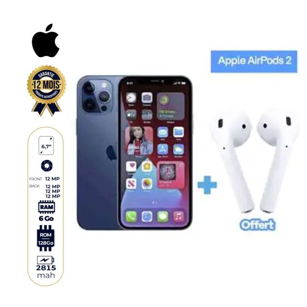 Pack IPHONE 12 PRO MAX  - 128Go/6Go RAM  + Apple AirPods 2 Offerts