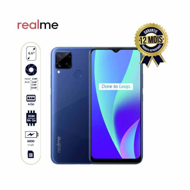 REALME C12 -64/4Go -13MP+2MP /5MP- 6000mAh - 6.5 " - 12 mois