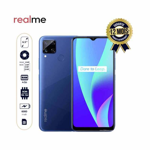 REALME C15 - Smartphone - 64/4Go -13MP+2MP /5MP - 6000mAh - 6.5 " -  Garantie 12 mois