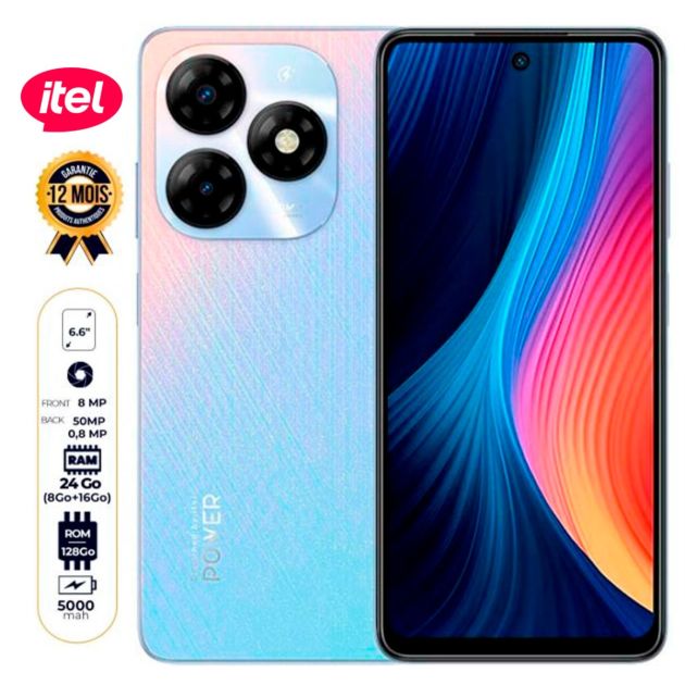 Smartphone itel P55 - 128 Go - 24Go (8Go+ 16Go)  RAM - 6.6” - Dual Nano SIM - 50MP+0.8MP/8MP - 5000mAh - Garantie 12 Mois