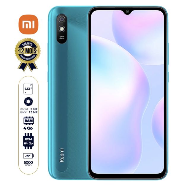 Smartphone Xiaomi Redmi 9I - 64/4 Go -6.53 pouces - 5000mAh - 13MP+5MP - 12 mois garantie