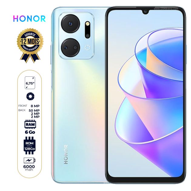 Honor X7a - 128 Go/6Go RAM - 6.75" - 50MP + 5MP + 2MP + 2MP/8MP - 6000mAh - Dual Nano SIM - Empreinte Digitale - Garantie 12 mois