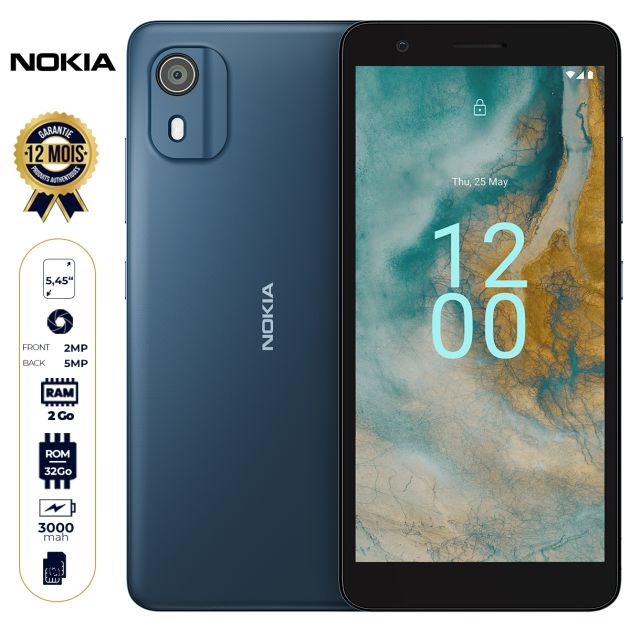 Smartphone Nokia C02 -  32Go -  2Go RAM - 5,45'' - 5 MP/2 MP - 3000 mAh - Garantie 12 Mois
