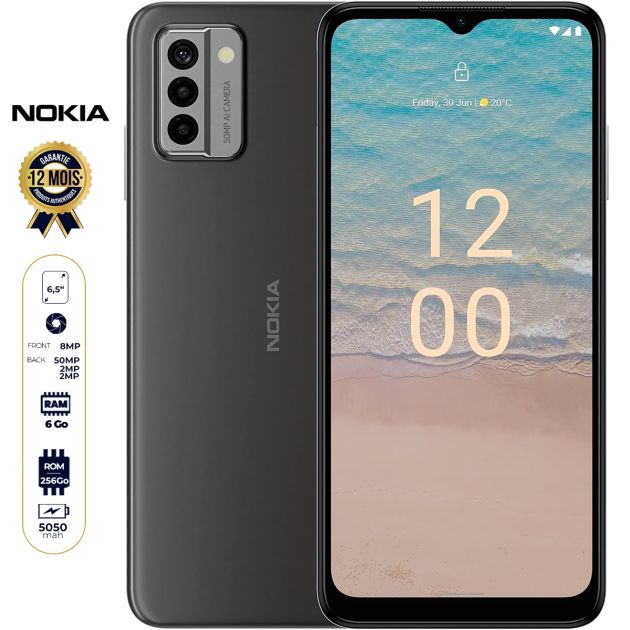 Smartphone Nokia G22 - 256 Go - 6Go RAM - 6.5" - 50 MP + 2 MP + 2 MP/8MP - 5050 mAh - Garantie 12 mois