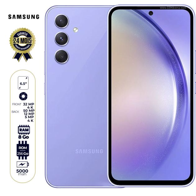 Samsung  Galaxy A54 5G - 256 Go/ 8 Go RAM - 6,5'' - 2 Nano SIM - 50MP+12MP/32MP - 5000mAh - Garantie 24 Mois