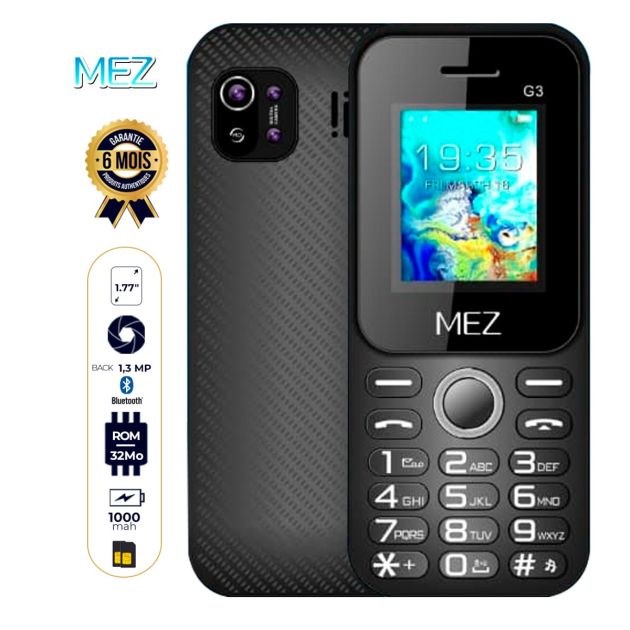 Téléphone portable MEZ G3 - 1,77 pouces - Double SIM - 1000 mAh - Garantie 6 mois