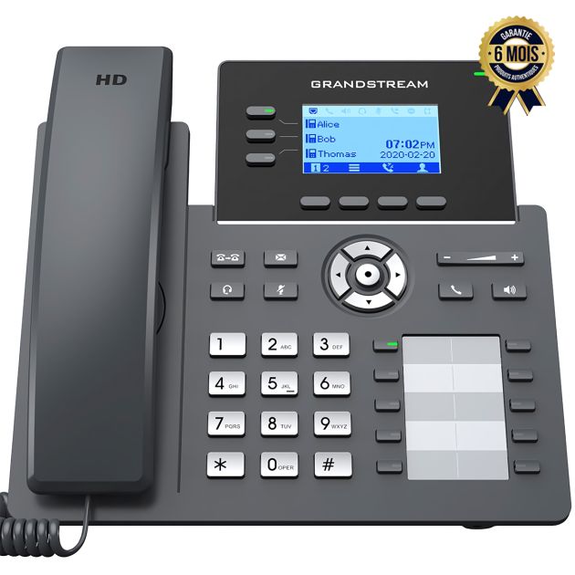 Téléphone IP - Grandstream GRP2603P - 6 Comptes SIP / 3 Lignes - 6 Mois