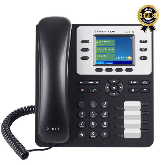 Téléphone IP professionnel - Grandstream GXP-2130 - 3 comptes SIP - 6 Mois
