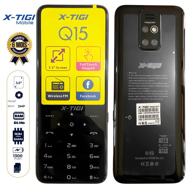 Téléphone portable X-TIGI Q15 - 3,5 pouces - double SIM - 1300 mAh - Garantie 6 mois