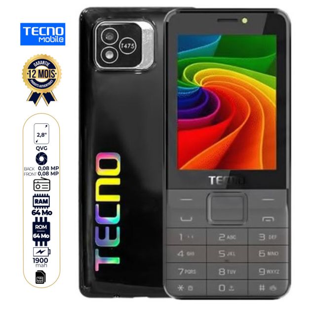 Téléphone Tecno T475 - 2.8" - Radio FM - 1900 mAh - Double Sim - Garantie 12 Mois